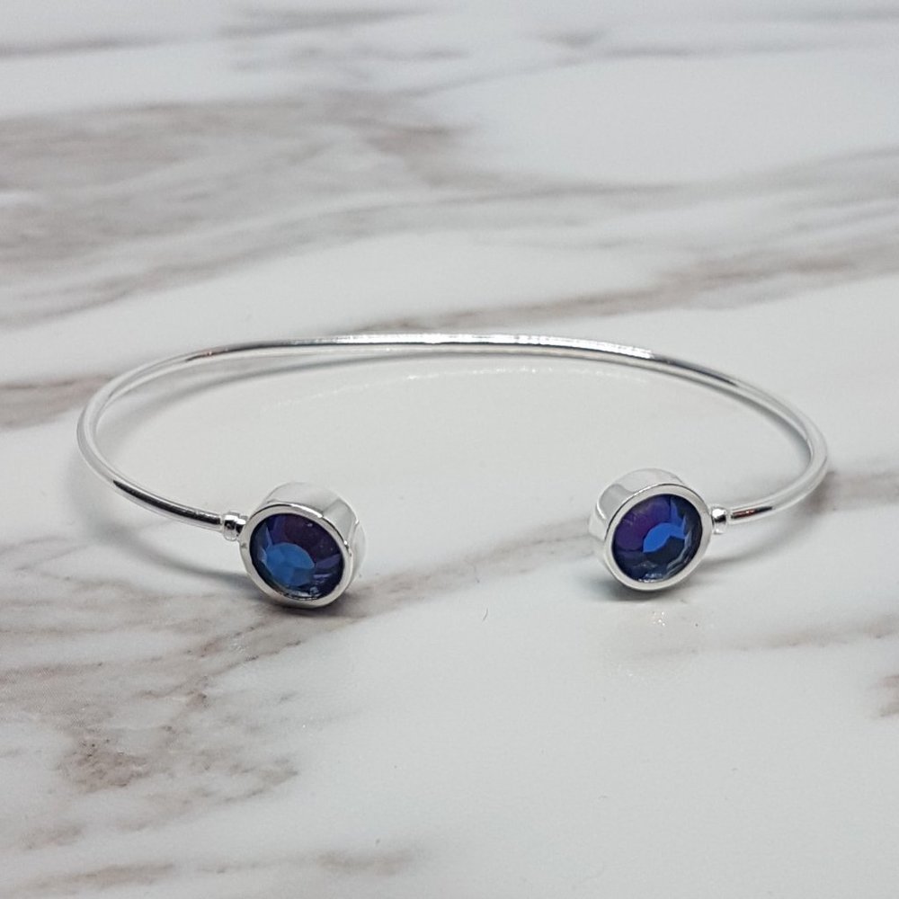 Cuff Bangle&Rnd Faceted AB Sapphire Crystal Stone
